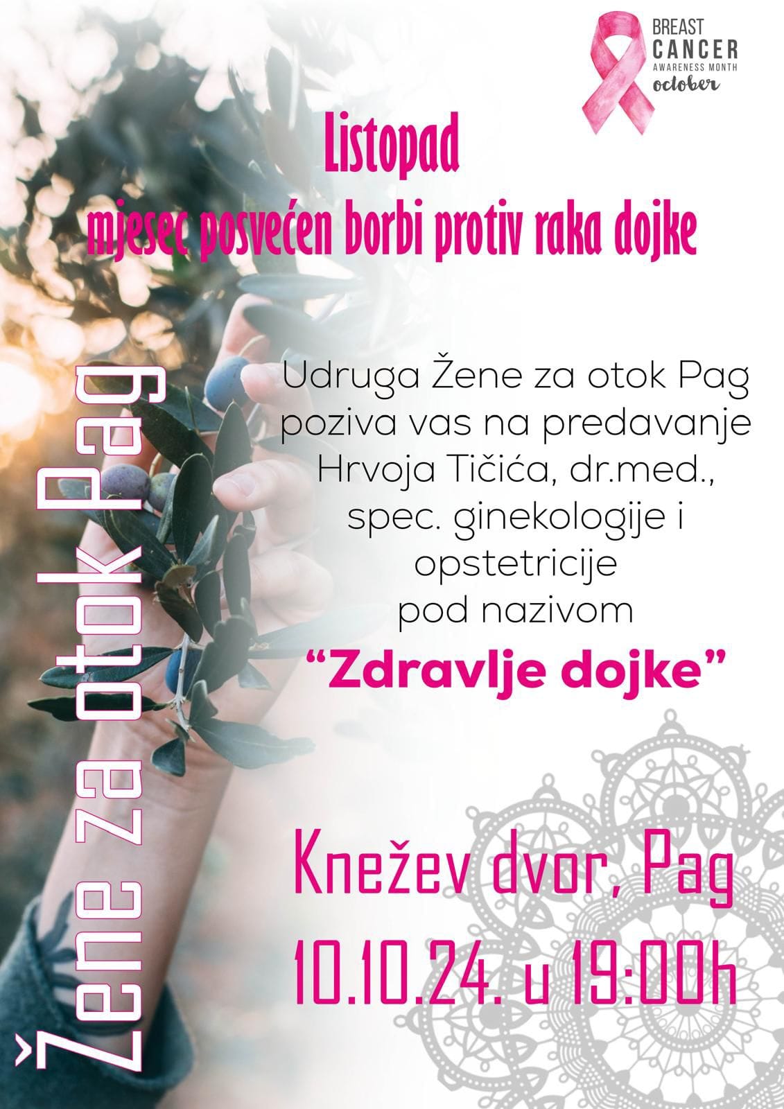 Predavanje „Zdravlje dojke”, Knežev dvor Pag, 10.10.2024. u 19 sati